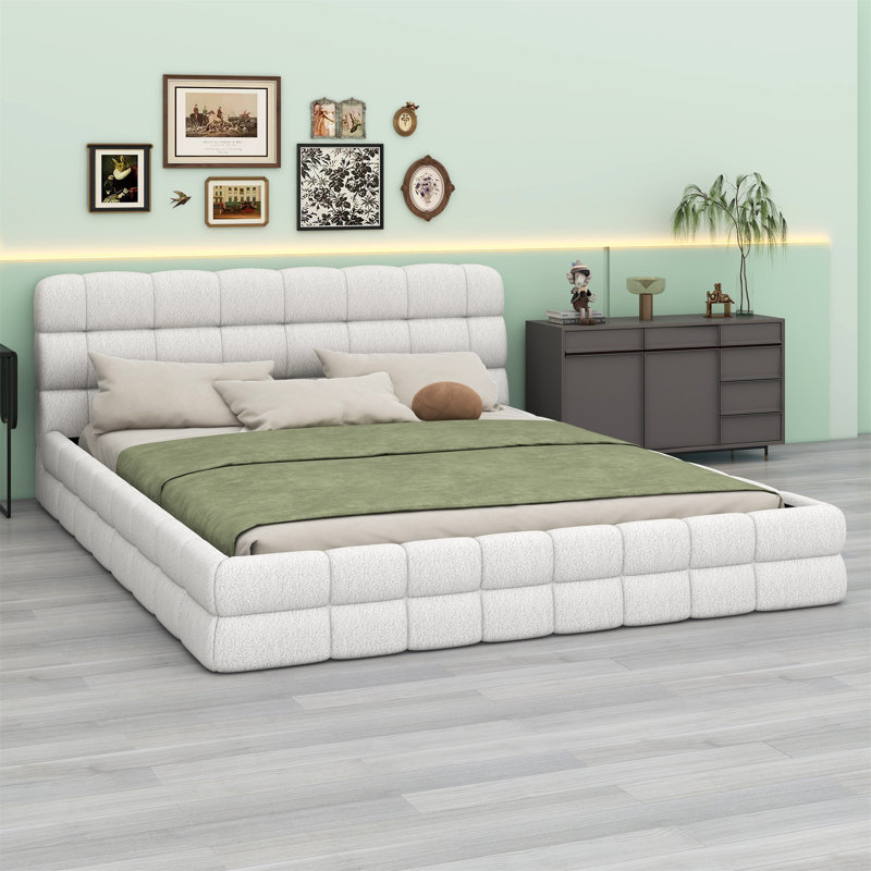 Lit plateforme tapissier, Blanc
