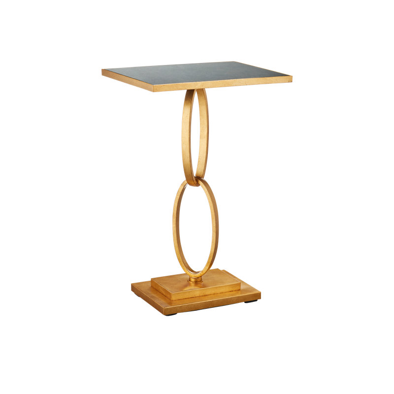 Gold Leaf Antique Mirror Accent Table with Metal Base