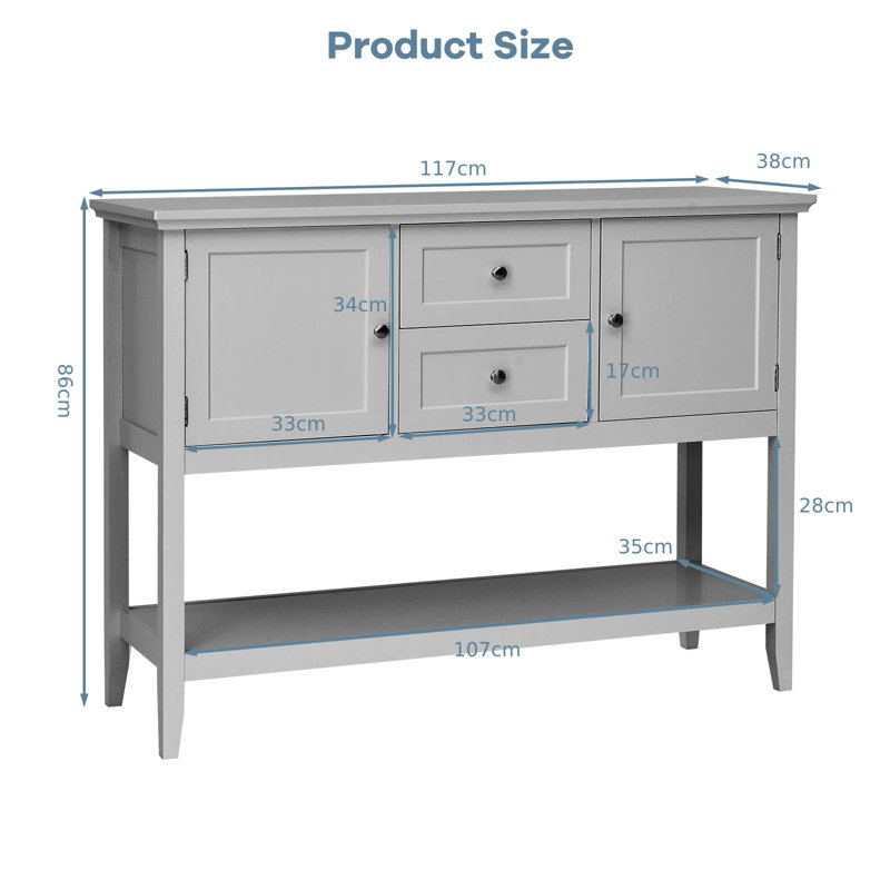 Shilpa 117cm Wide 2 Drawer Sideboard, Gray