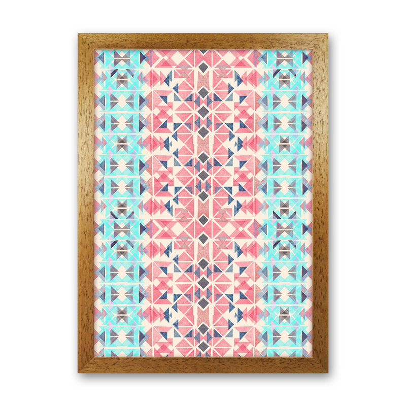 Boho Nomadic Tribal Coral Pastel - Print, Brown Framed, 34cm H x 25cm W x 3cm D