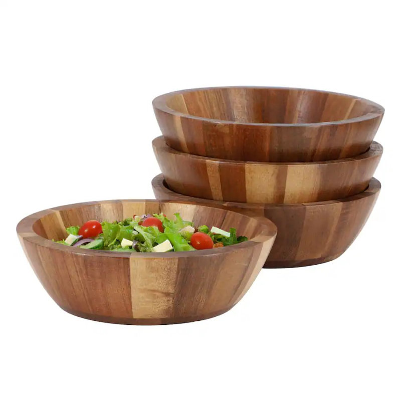 Ensemble de bols à salade en bois d'acacia 4 pièces 4 pouces