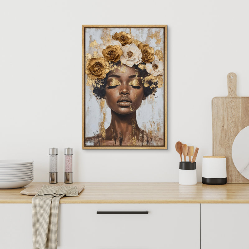 Elegance Gold Floral Garland Brown, Encadré naturel, H 24 po x l 16 po