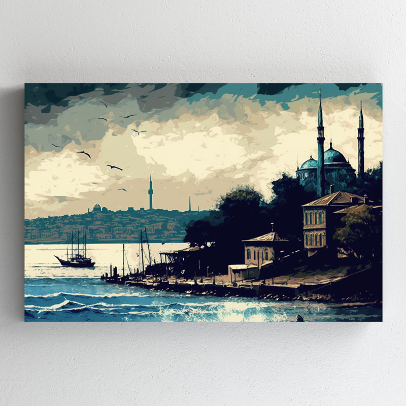 «Istanbul Post-Impressionism Style 3 - 1 pièce», reproduction d'art graphique sur toile tendue, H 24 po x l 36 po x P 1,25 po