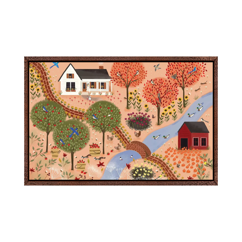 Autumn Gardens by Joy Laforme - Painting on Canvas, Brown Framed, 101.6cm H x 152.4cm W x 3.81cm D