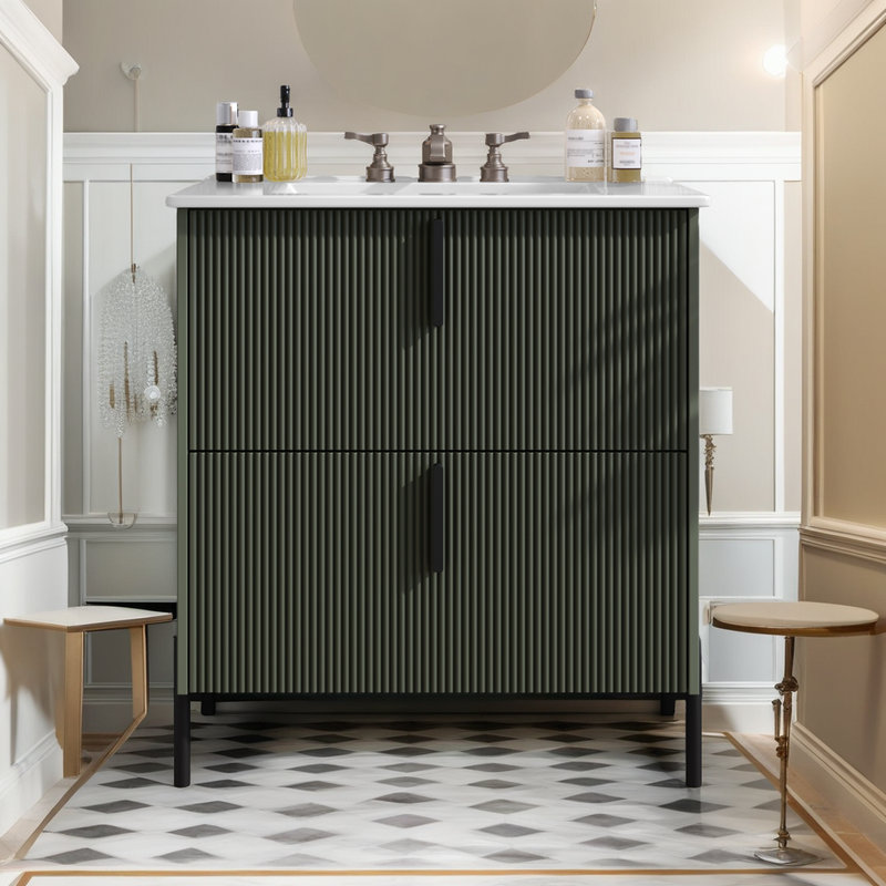Meuble-lavabo avec lavabo en céramique Hurlburt, Vert