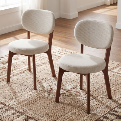 Ensemble de 2 chaises de salle à manger en chêne massif de style chenille beige avec support en X et finition noyer