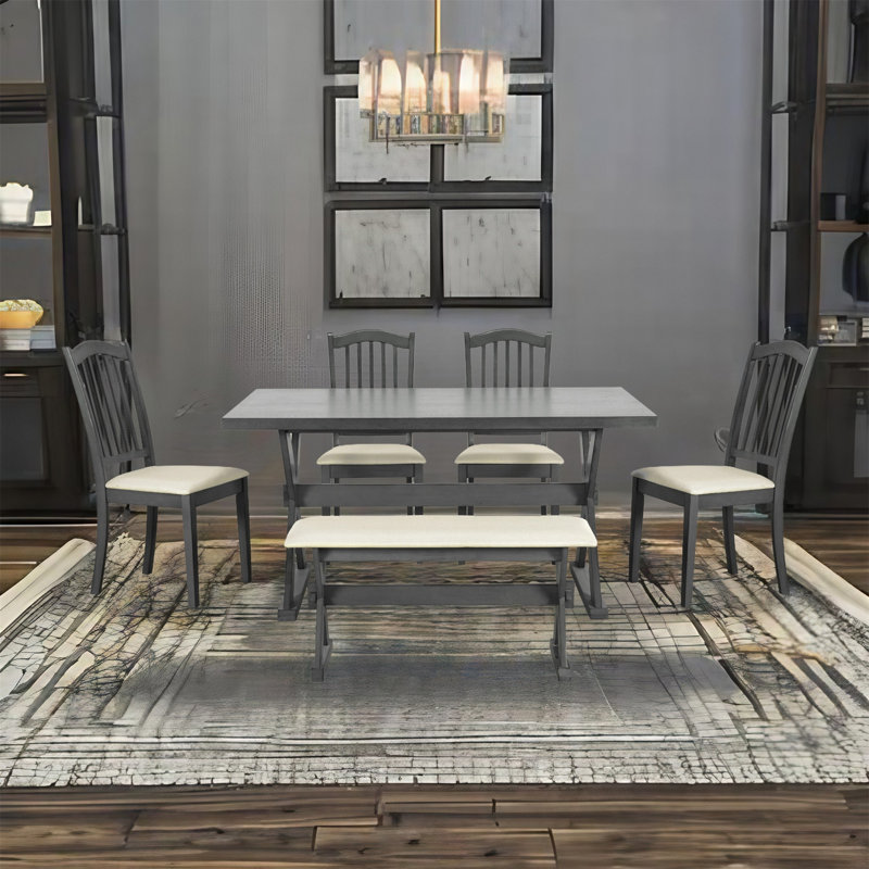 5 - Person Trestle Dining Set, Gray, Gray, Gray