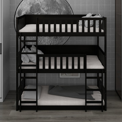Triple Bunk Bed Featuring Two Ladders, Guardrails and Detachable Configuration