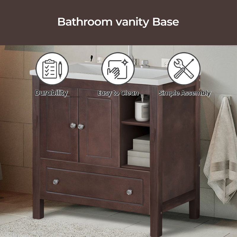 Base de meuble-lavabo simple 29,13 po seulement, Brun