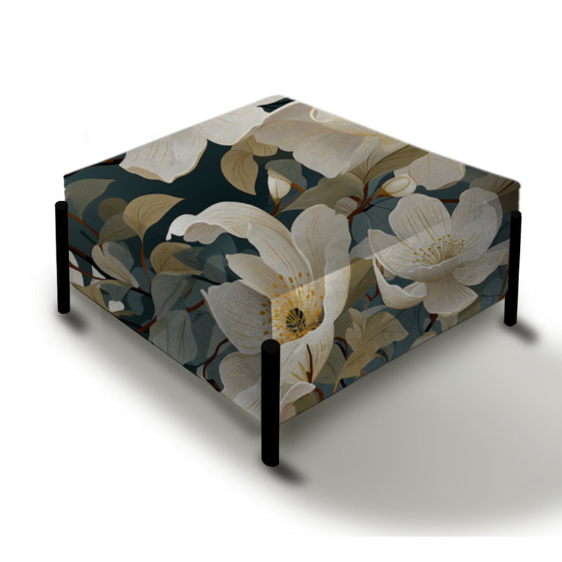 Grandes fleurs blanches et vertes - repose-pieds carré floral