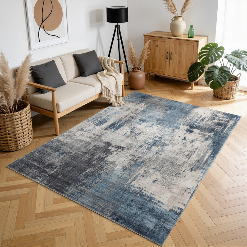 Eakes Abstract Blue Washable Foldable Area Rug, 118" x 167"