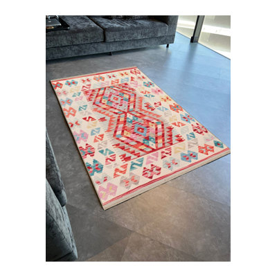 Tapis décoratif multicolore à motifs géométriques multicolores lavables à la machine