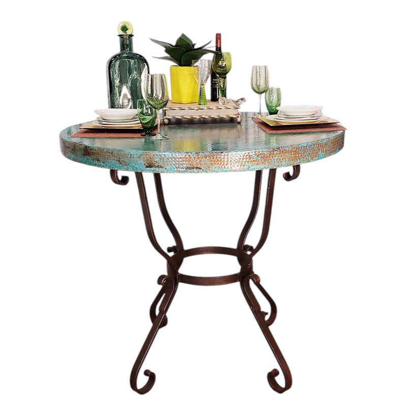 Timeless and Elegant Round Oxidized Copper and Wrought Iron Bar Table