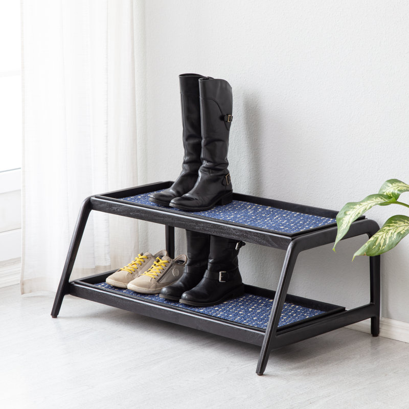 Support à bottes en bois massif de qualité supérieure avec tapis en fibre de coco naturelle - Rangement pour chaussures