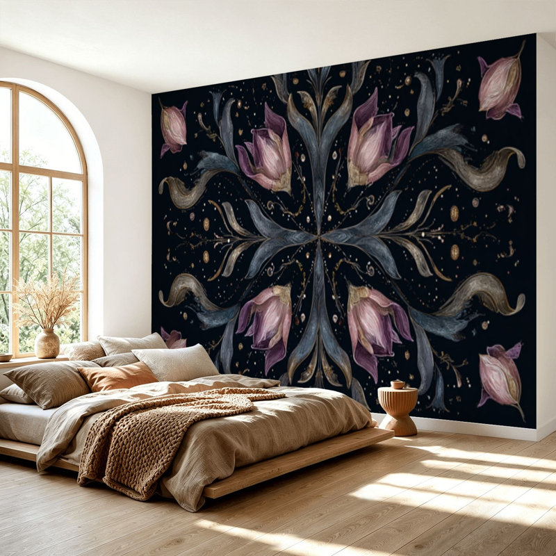 Papier peint adhésif auto-adhésif moderne pour la chambre à coucher Peel and Stick L 69 "x l 96" avec impression d'ornement botanique céleste