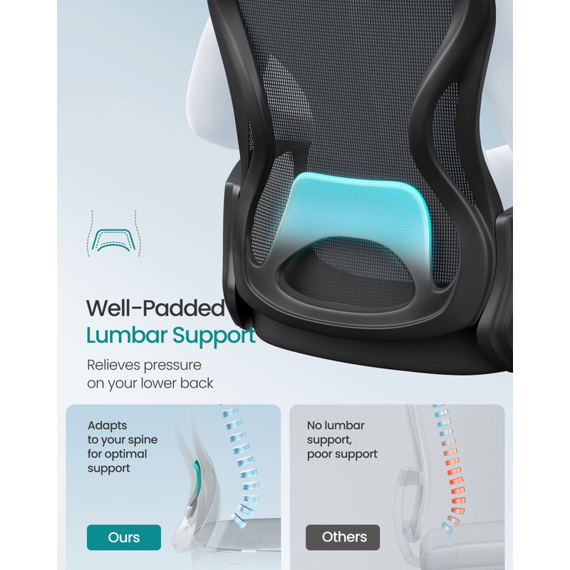 Ergonomic Office Chair, Mesh Swivel Desk Chair With Lumbar Support, Rocking Function, Armrests, For Office, Bedroom, Black