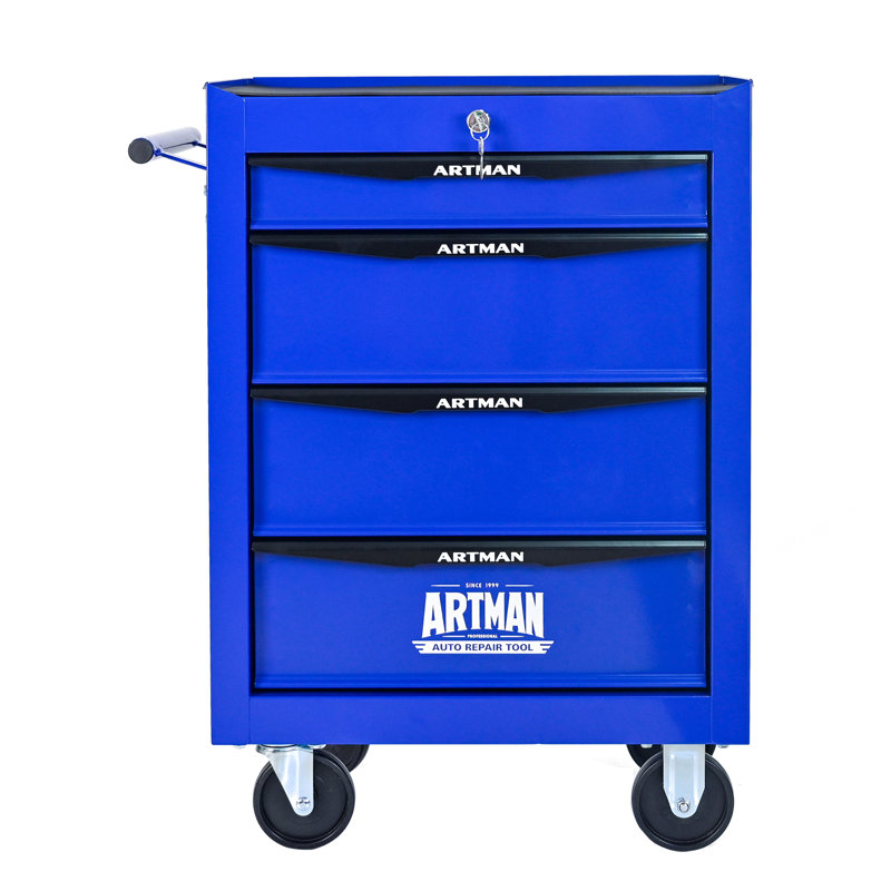 Coffre à outils roulant en métal avec 4 tiroirs, Noir / Bleu