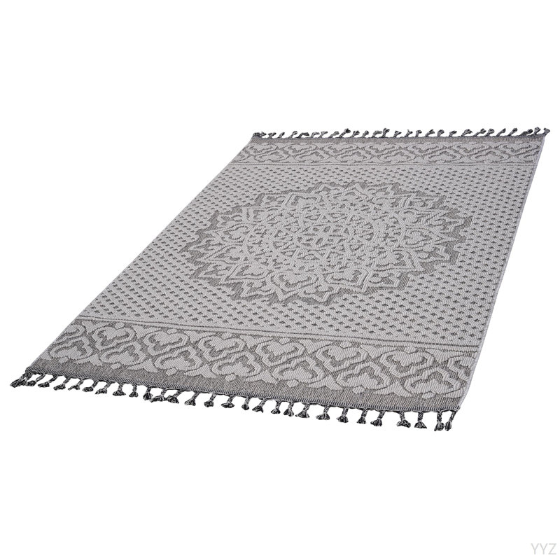 LOOM & LUXE Collection 6X9 Gray/White /Medallion Indoor/Outdoor Area Rug, Rectangle 6'7" x 7'9"