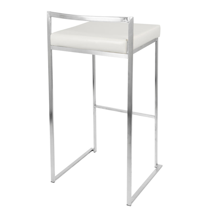 Tabouret de bar empilable 30 po contemporain en acier inoxydable avec similicuir blanc - ensemble de 3