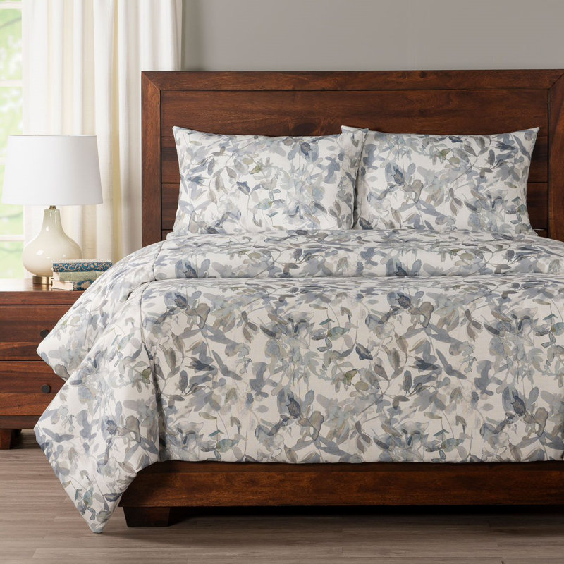 Botanical Watercolor Print Duvet Cover Set, King Duvet Cover + 2 King Shams