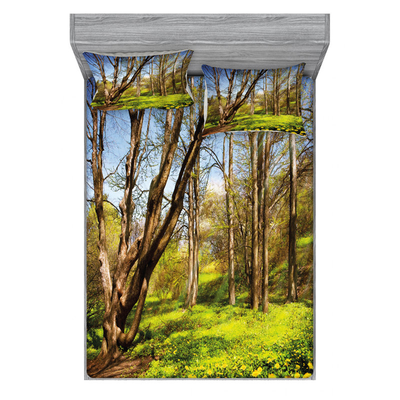 Ensemble de draps Spring Forest, Ensemble de drap pour grand lit avec drap-housse