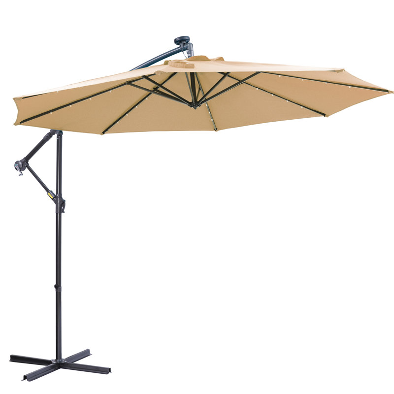 Parasol décalé 32 lumières DEL - Taupe Structure antirouille, parasol 100 po taupe Colorfast. Tissu robuste, brillant, facile à ajuster