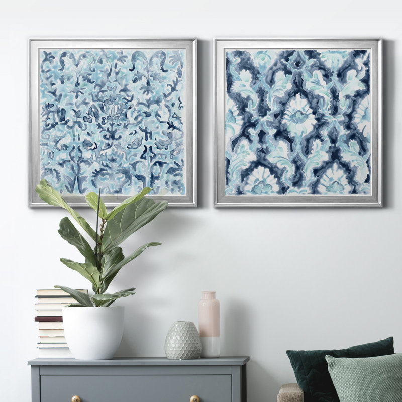 Carreau de mosaïque bleu azur III - Ensemble de cadres photo 2 pièces, H 17,5 po x l 35 po x P 1,5 po, Pas de tapis