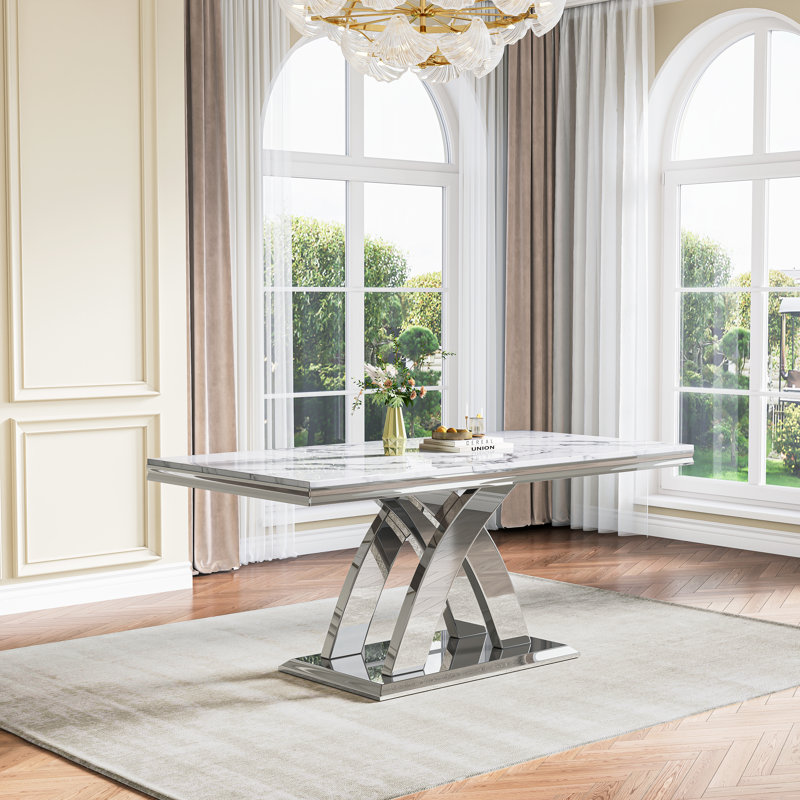 70.08" Metal Base Dining Table, SIlver