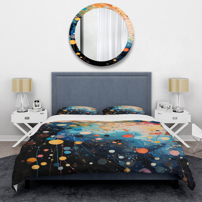 Ensemble de housse de couette rose et bleu néon Pop Art IV - Pop Art, Housse de couette pour grand lit et 2 taies décor