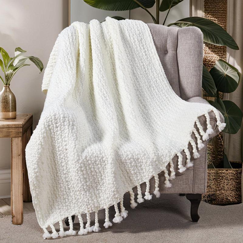 Knitted Throw Blanket, Antique White