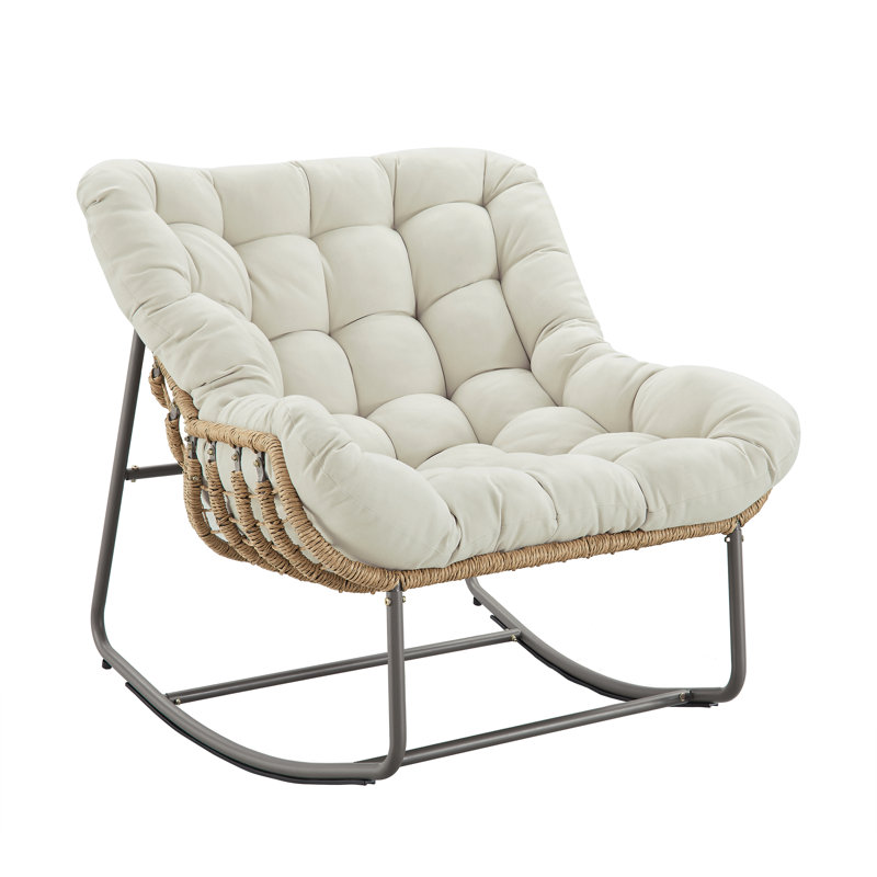 Charlcy Outdoor Wicker Rocking Chair With Ottoman And Cushions, Beige