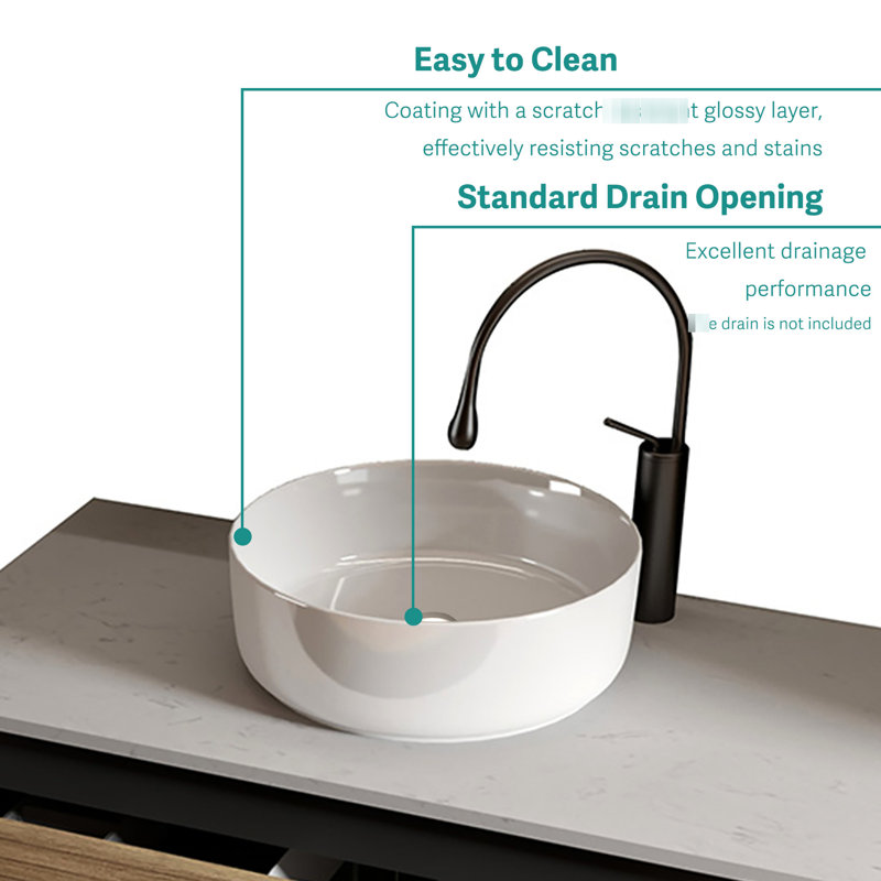 Elegant Glossy White Ceramic Sink - Material, Scratch , Non Staining, 15.7 In Size, 17.37 Lb, Enhances Any Decor Style ,