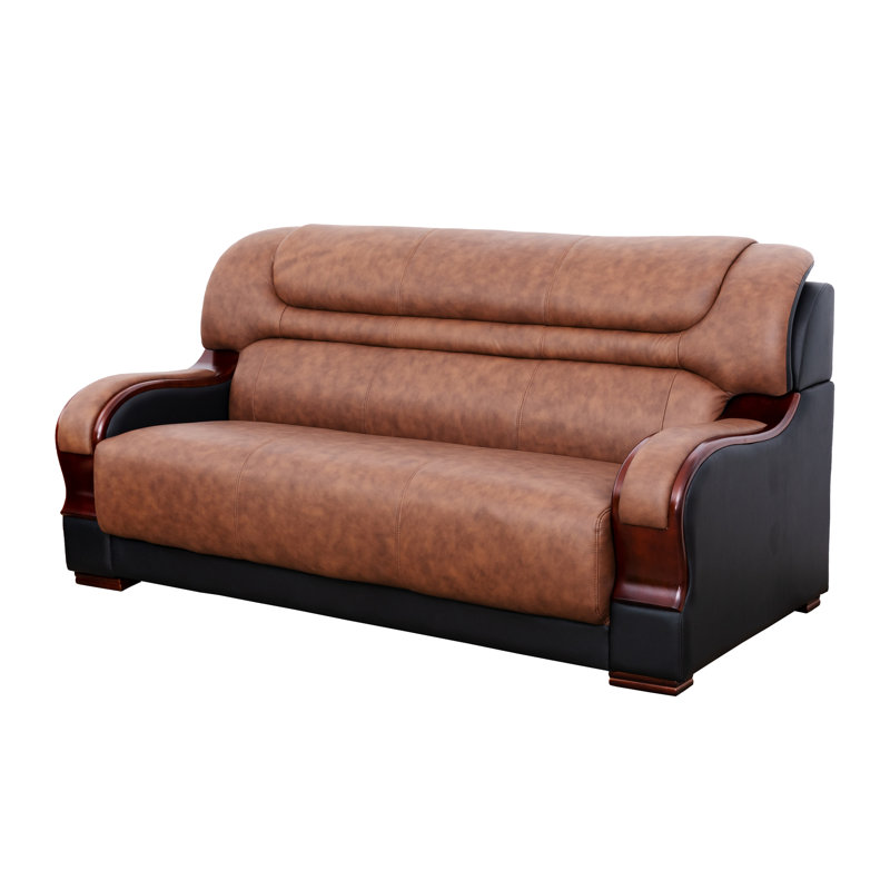 Ensemble de salon en cuir véritable 3 pièces Shamina, Cuir véritable brun