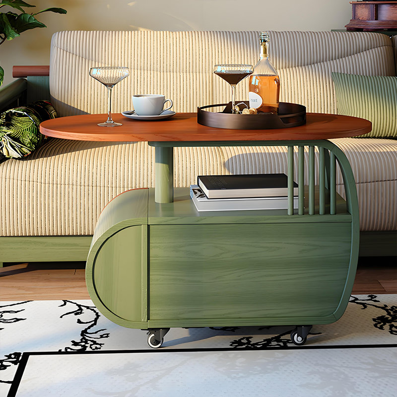 35.43"Green Solid Wood Mobile Coffee Table