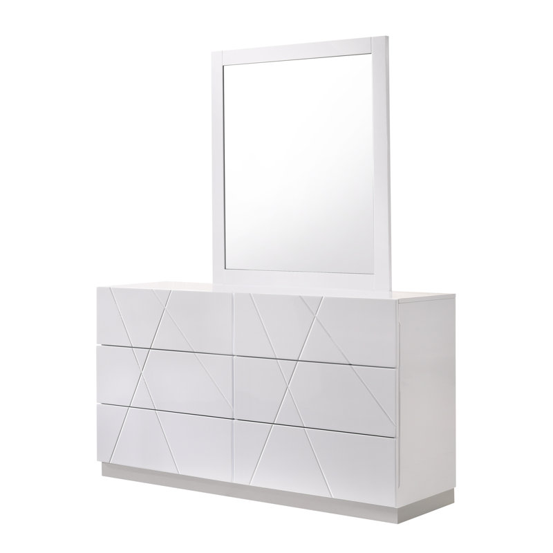 Mchenry 6-Drawer Dresser with Mirror , Bright White/Silver
