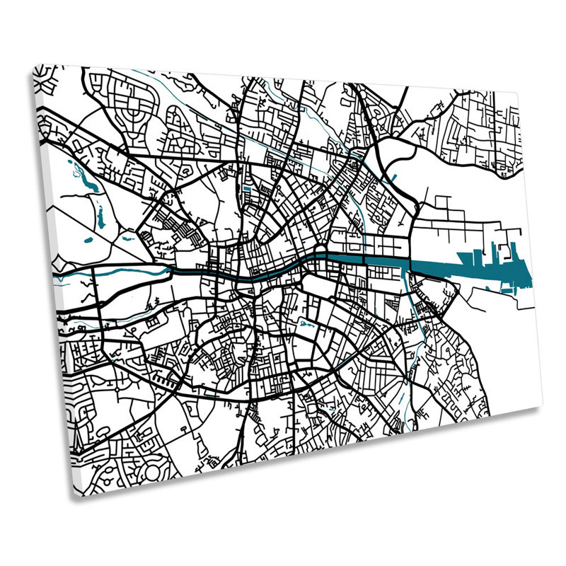 Dublin Map City Minimalistic Ireland - Wrapped Canvas Print, 50.8cm H x 76.2cm W x 2cm D