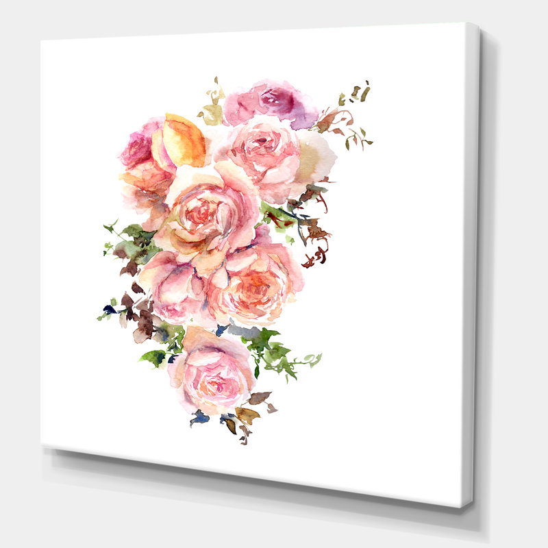 Fleurs roses, peinture sur toile, H 16 po x l 16 po x P 1 po, Toile tendue