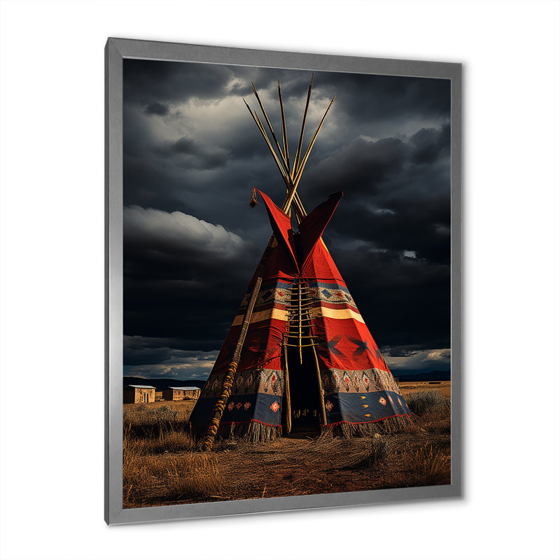Tipi de voyage rouge des tribus - reproduction sur toile, Cadre photo argenté, H 20 po x l 12 po x P 1 po
