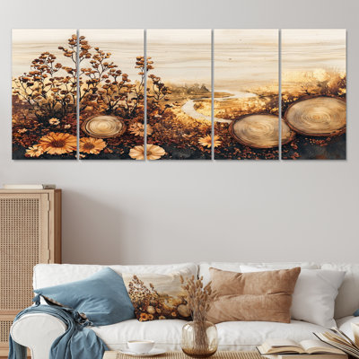 Irah - art mural fleurs sauvages - décoration murale traditionnelle 5 pièces
