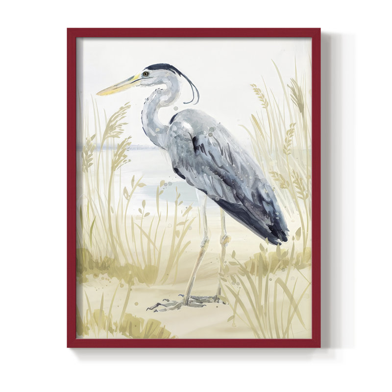Heron on the Coast II, reproduction encadrée - bois massif, H 11 po x l 9 po, Rouge