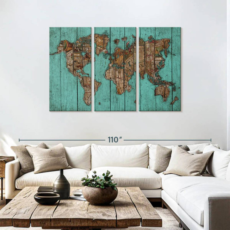 Carte en bois Aliaz turquoise, H 48 po x l 74 po