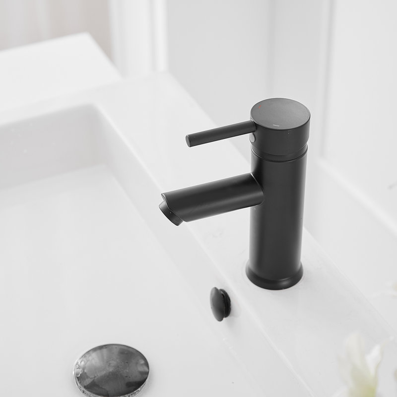 Robinet de salle de bains monotrou avec ensemble de drainage, Noir mat, Non