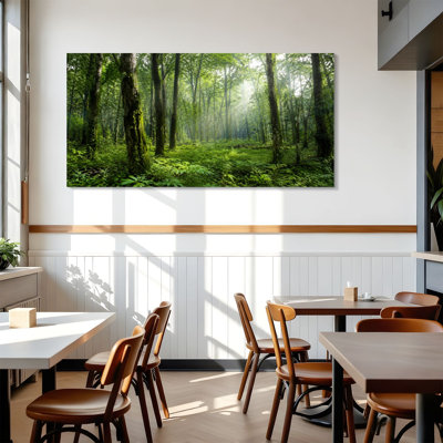 Canvas Wall Art Green Forest Sunlight Streaming Trees Wall Decor for Living Room Bathroom Bedroom Office 24"H x 48"W Art Paintings, Ready to Hang