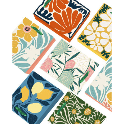 6Pcs Medium Floral Paper Gift Bags with Handles,7.9"x4.3"x9.6",Include Tissue Paper