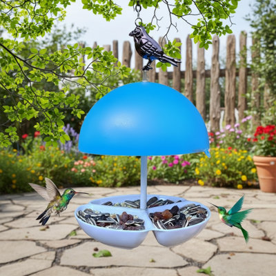 Mangeoire d'oiseaux en forme de dôme de champignon avec plateau en dôme attirant Bluebird