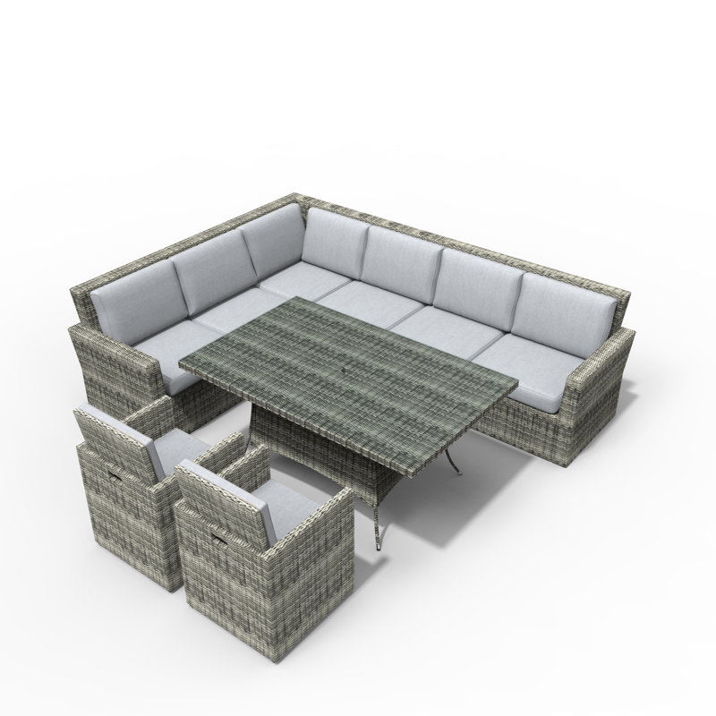 Wicker 8 - Person Patio Conversation Set with Cushions, Gray, Gray