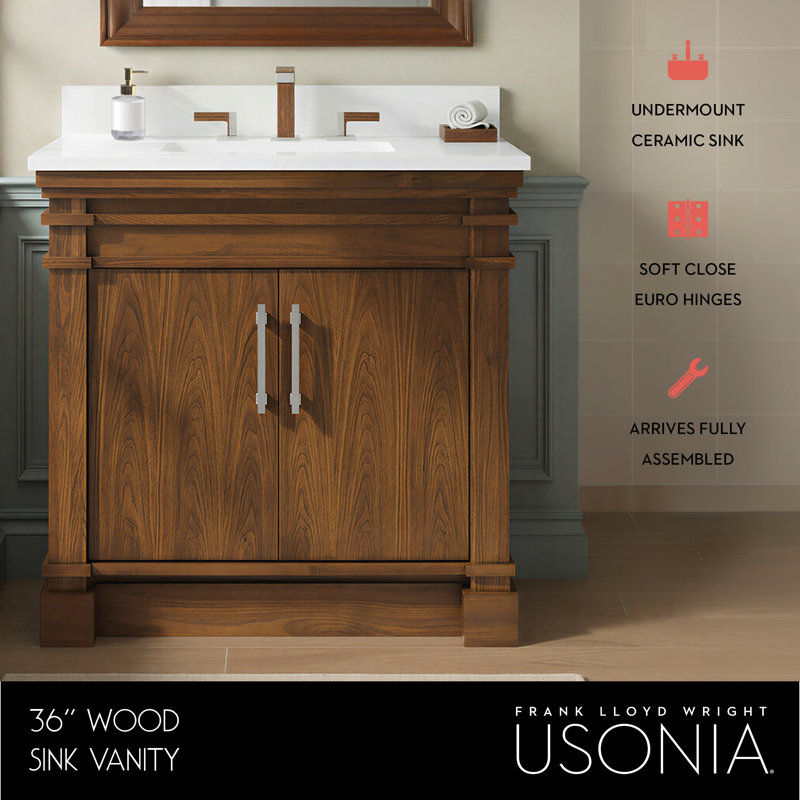 FLW Harmony 36 Wood Sink Vanity, Walnut, 36
