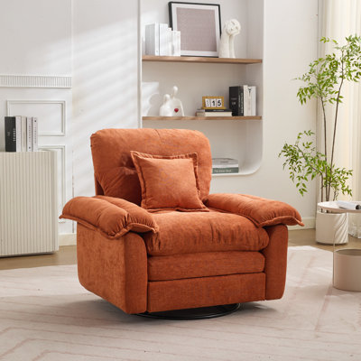  360° Swivel Chenille Accent Chair Upholstered Single Sofa With Throw Pillow