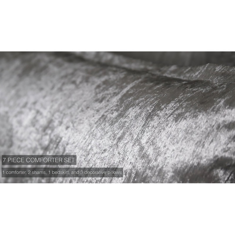 Turin Silver Crinkle Velvet Queen Comforter Set