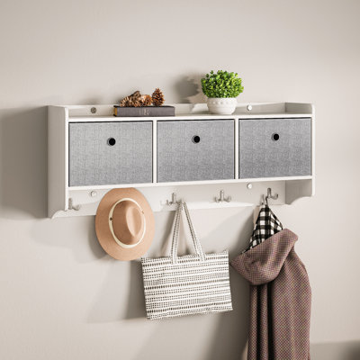 5 - Hook Wall Mounted Coat Rack with Storage in White